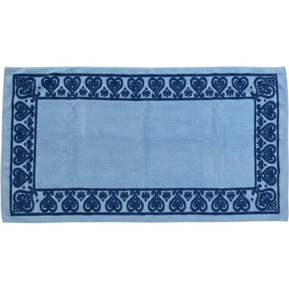 Vintage Sears Superplush Bath Towel Blue Heart Border Jacquard Made in USA 45x24